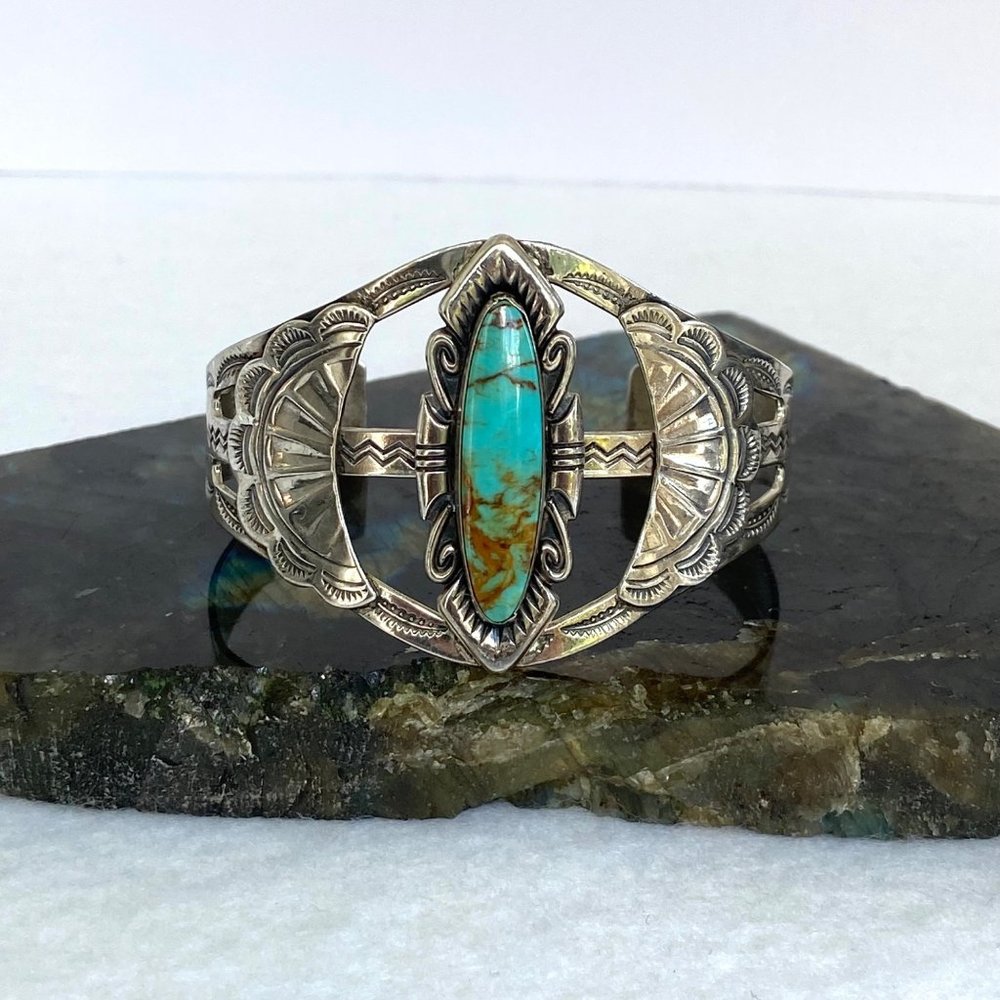 VTG Bell Trading Sterling Silver 925 Southwest Turquoise Wide Band Cuff Bracelet - Picture 1 of 16